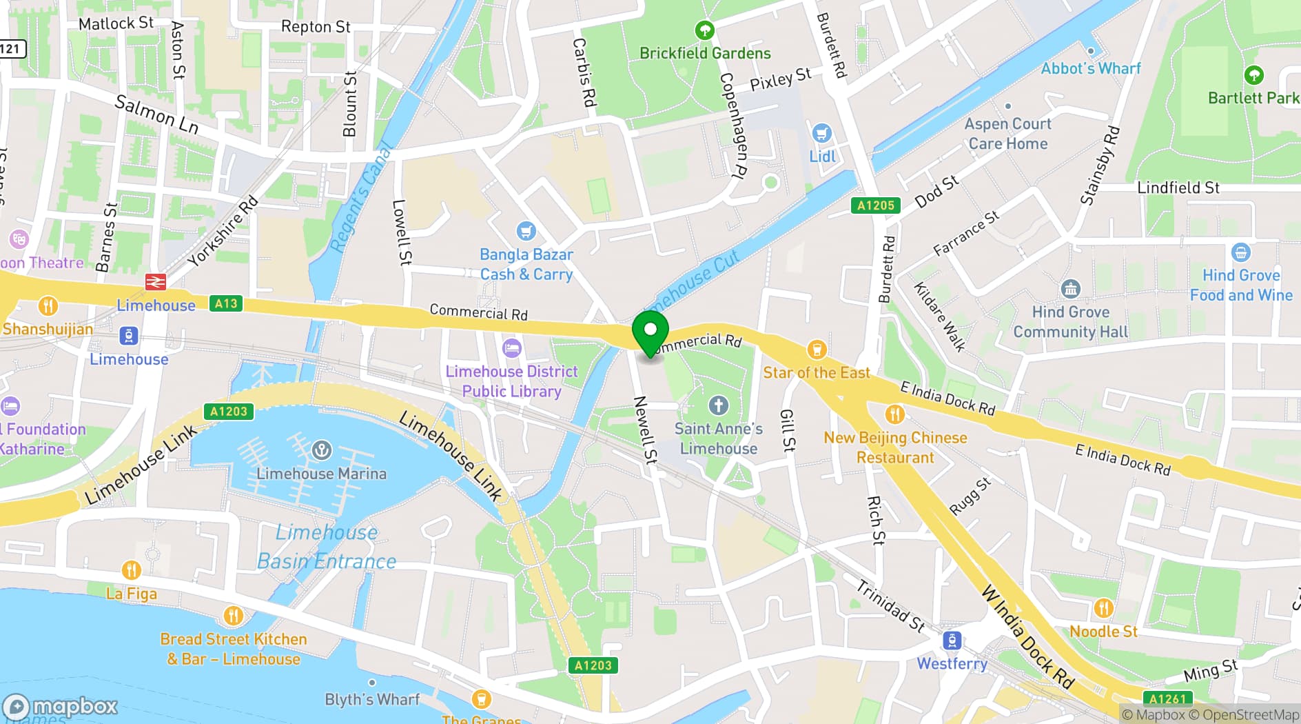 Map showing Limehouse Town Hall