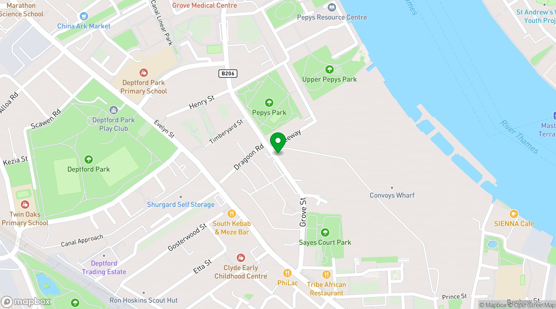 Map showing Deptford Storehouse