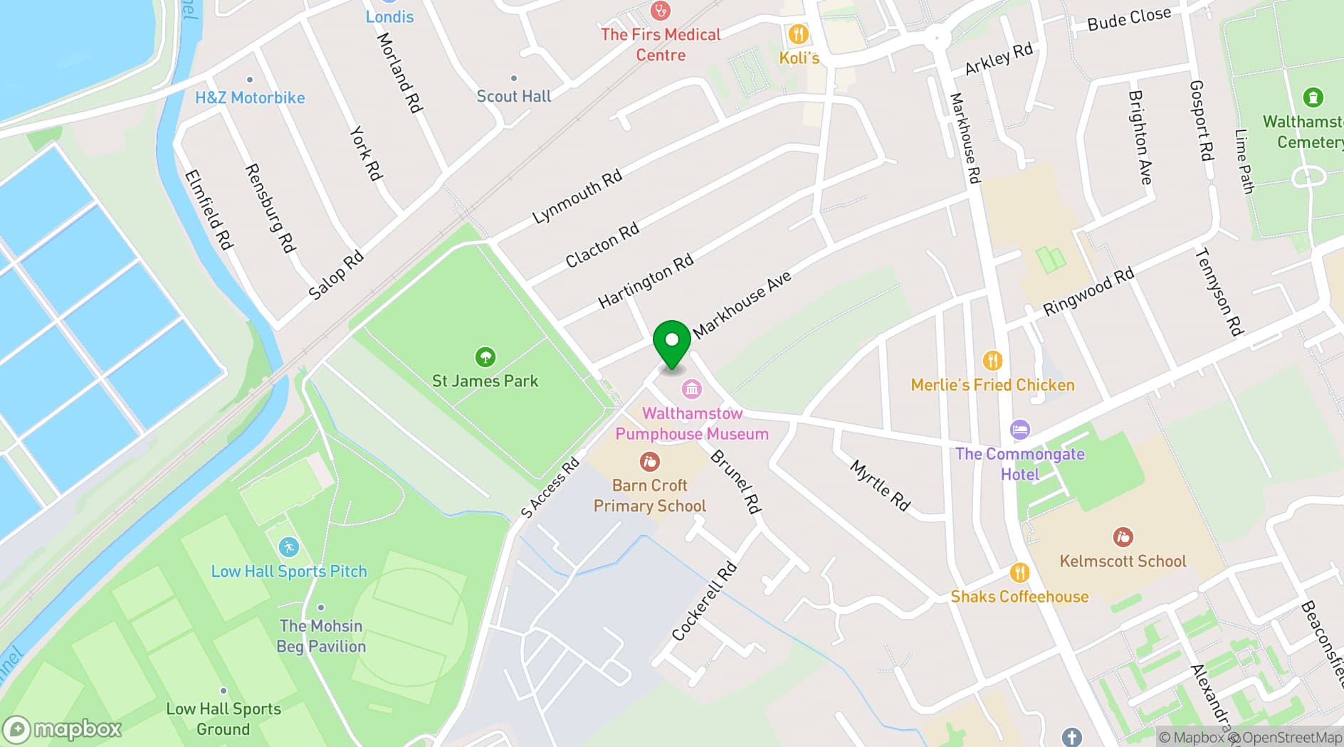 Map showing Walthamstow Pumphouse Museum