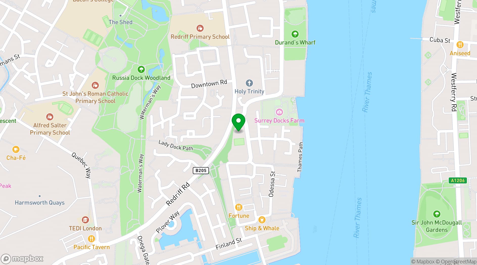 Map showing The Dockland Settlements