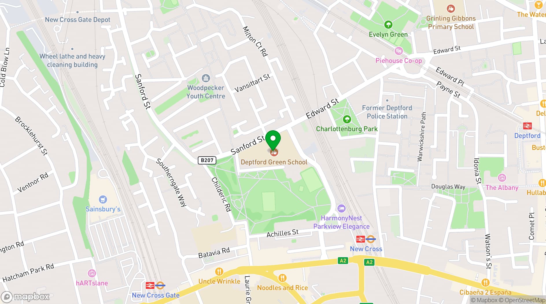 Map showing Deptford Green School