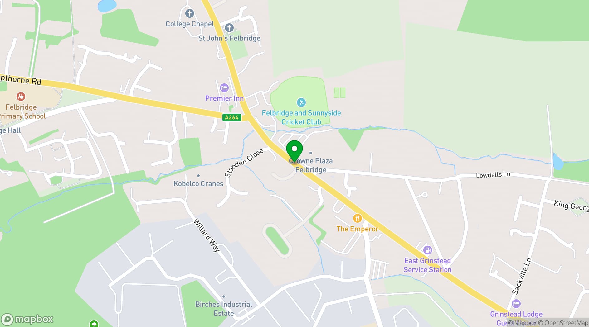 Map showing Crowne Plaza Felbridge