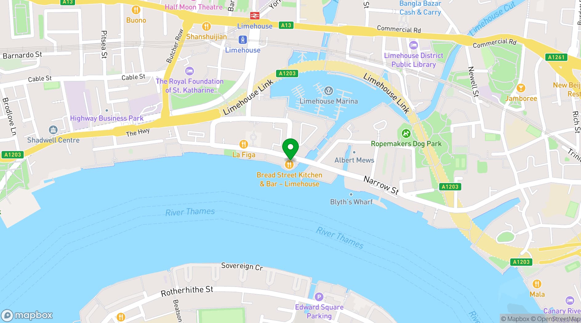 Map showing Bread Street Kitchen - On The River