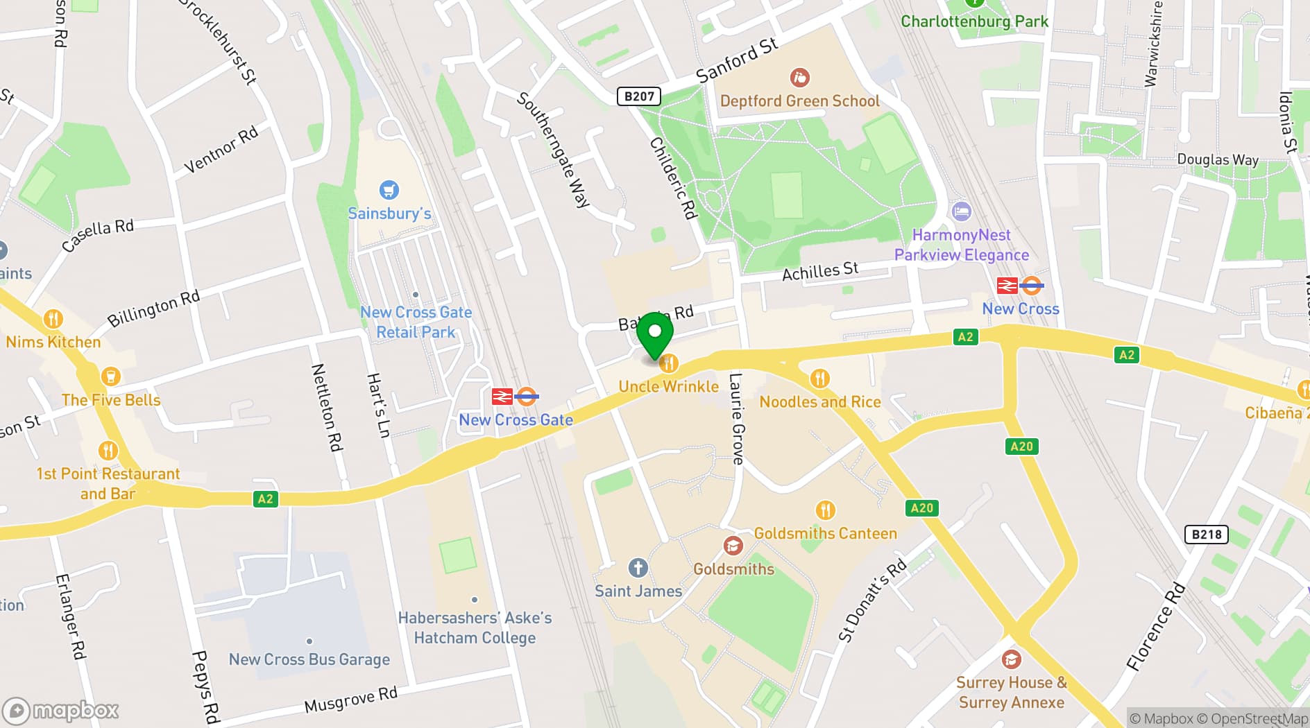Map showing New Cross Inn