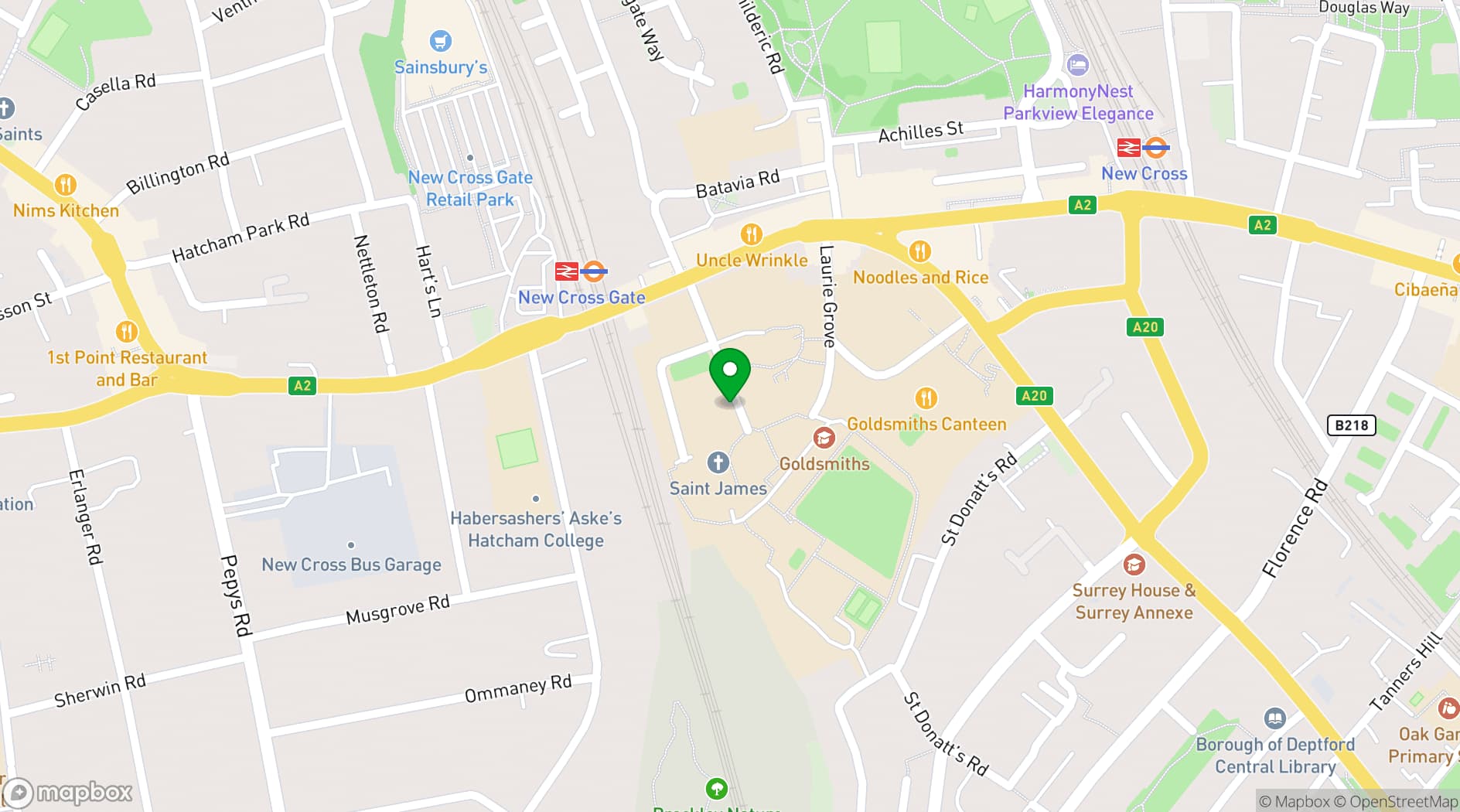 Map showing Goldsmiths, University of London