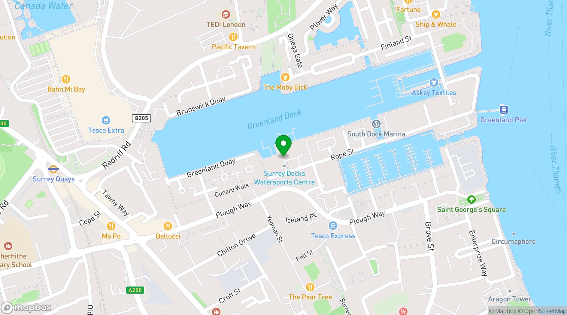 Map showing Surrey Docks