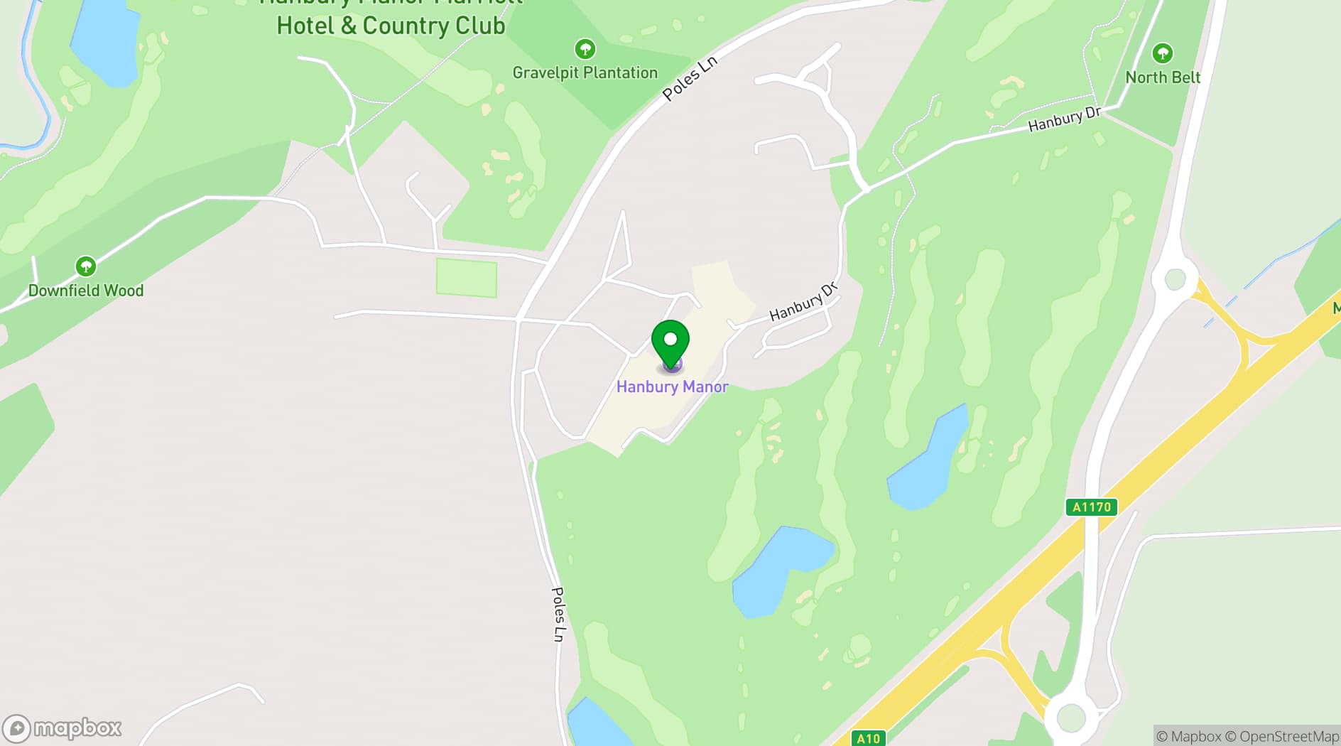 Map showing Hanbury Manor Marriott Hotel & Country Club