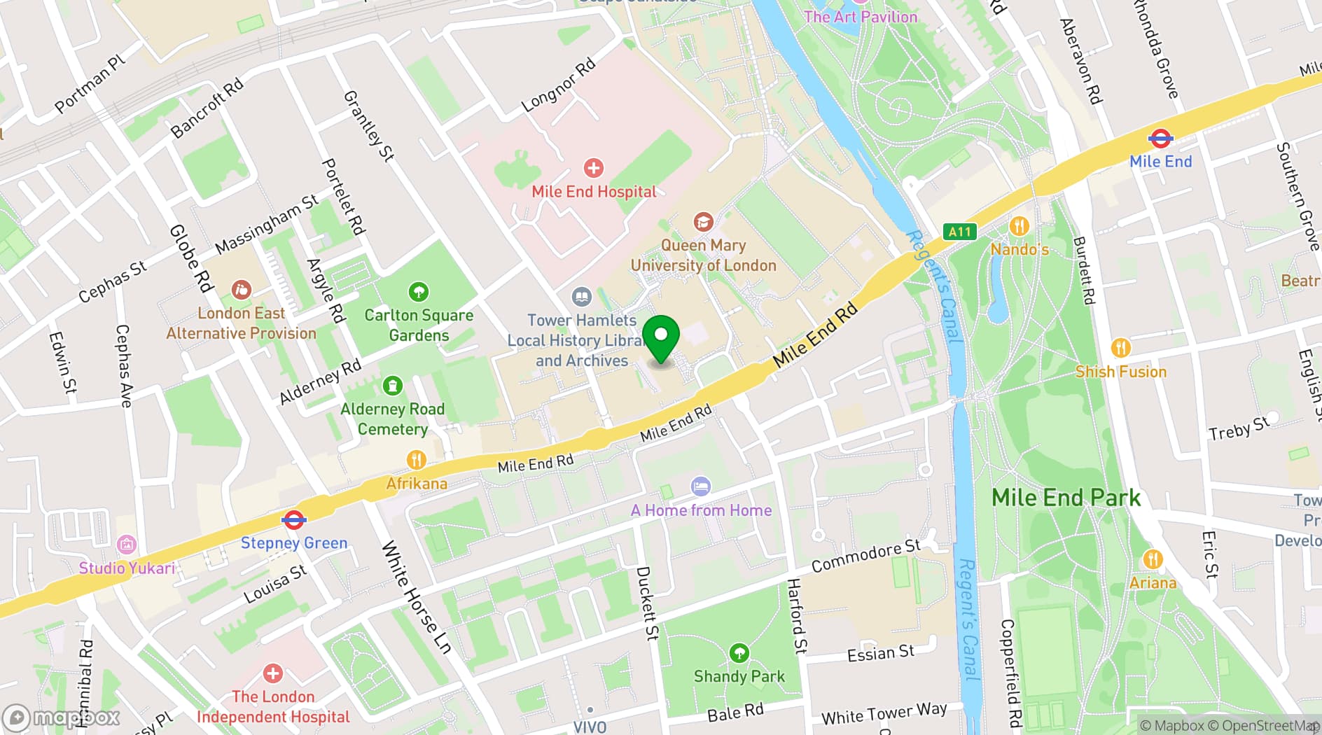 Map showing The People's Palace - Queen Mary Venues