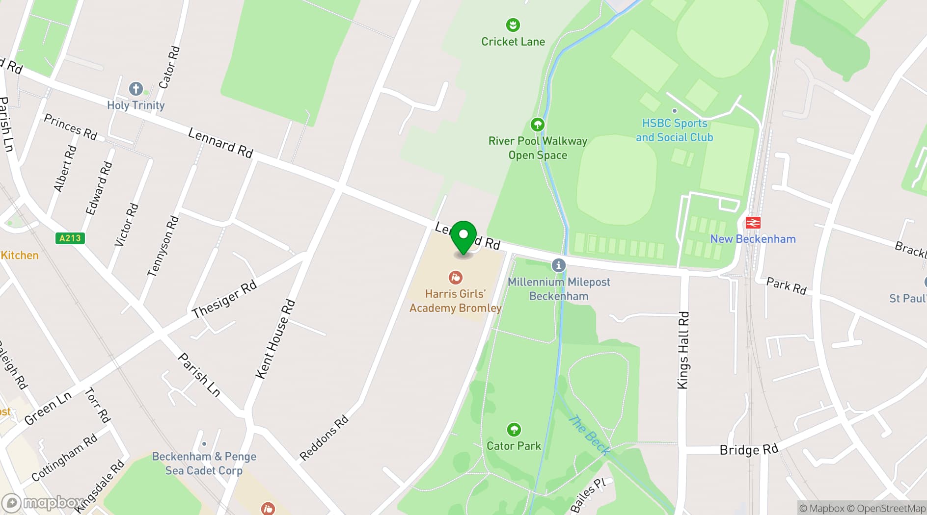 Map showing Harris Girls' Academy Bromley