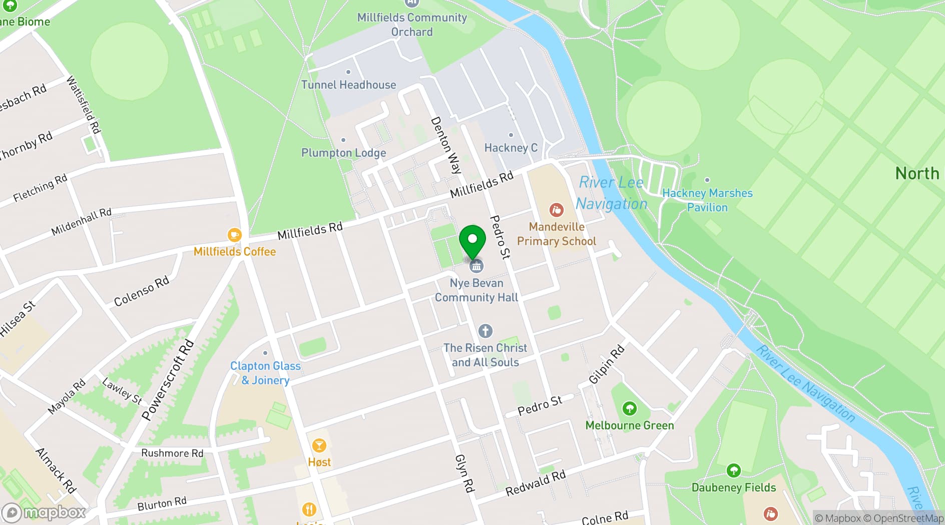 Map showing Nye Bevan Community Hall