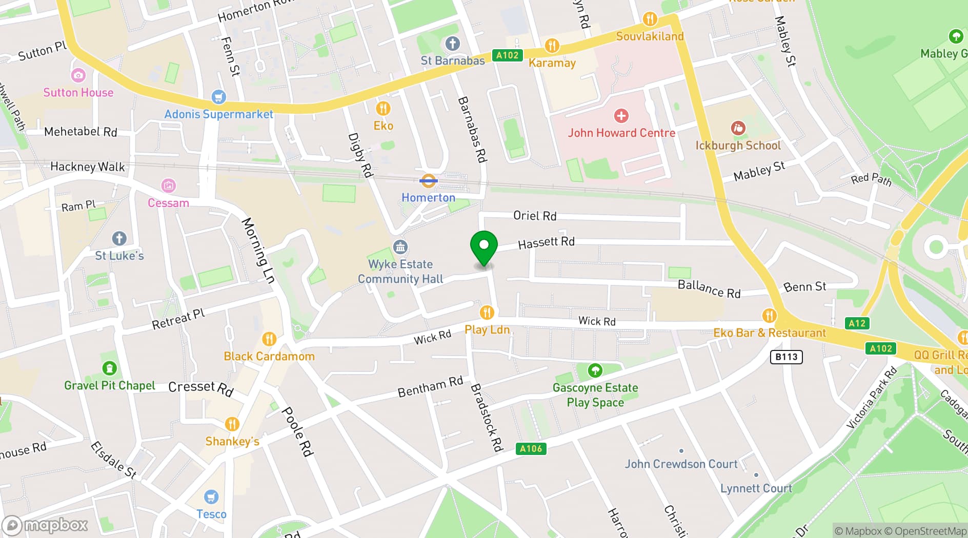 Map showing HBC Community Centre