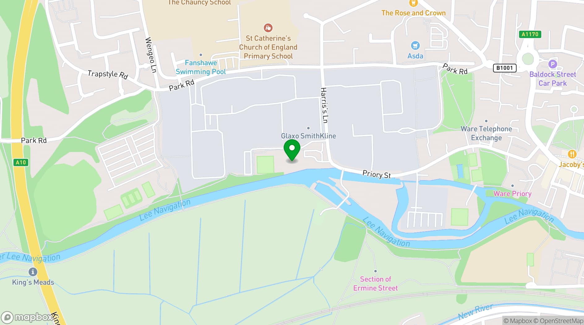 Map showing Allenburys