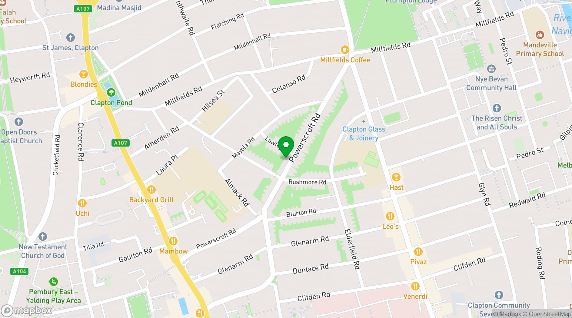 Map showing Old School Rooms Clapton Park URC