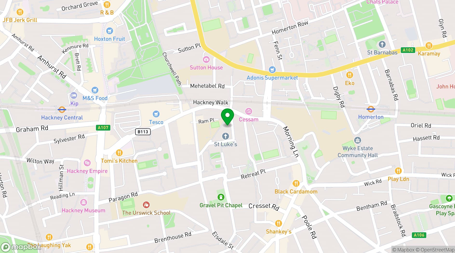 Map showing St Luke's, Hackney
