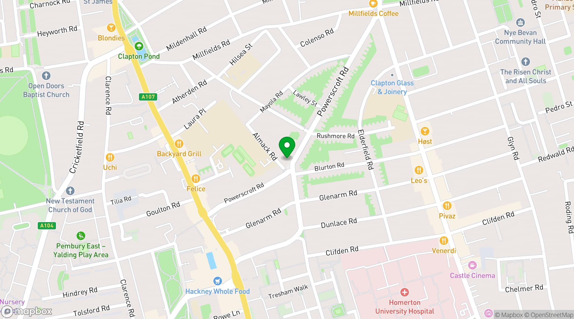 Map showing MKII Hackney Wick