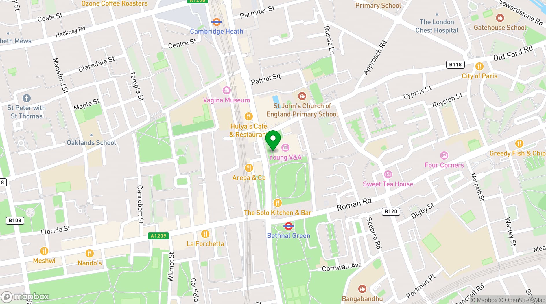 Map showing Young V&A