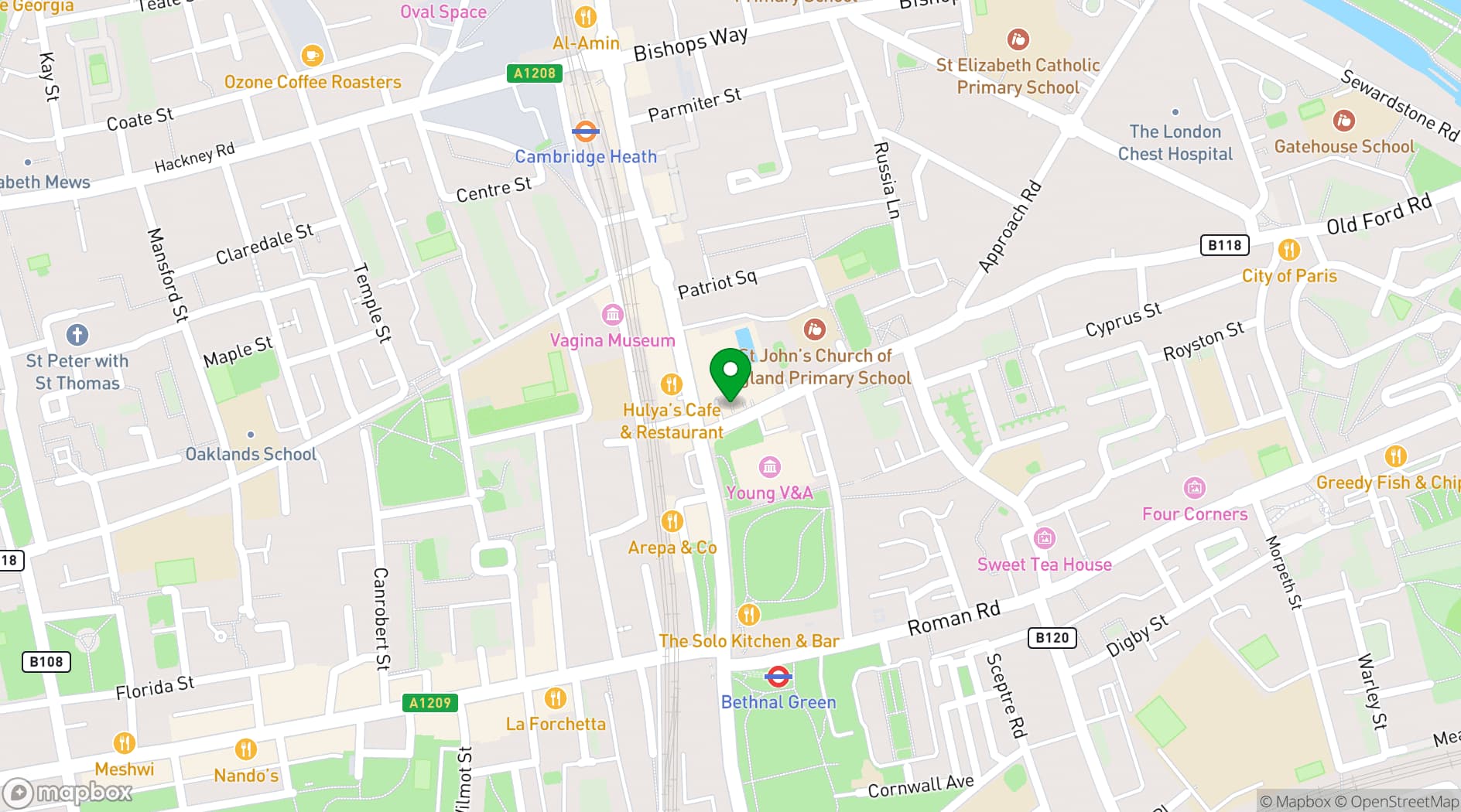 Map showing York Hall