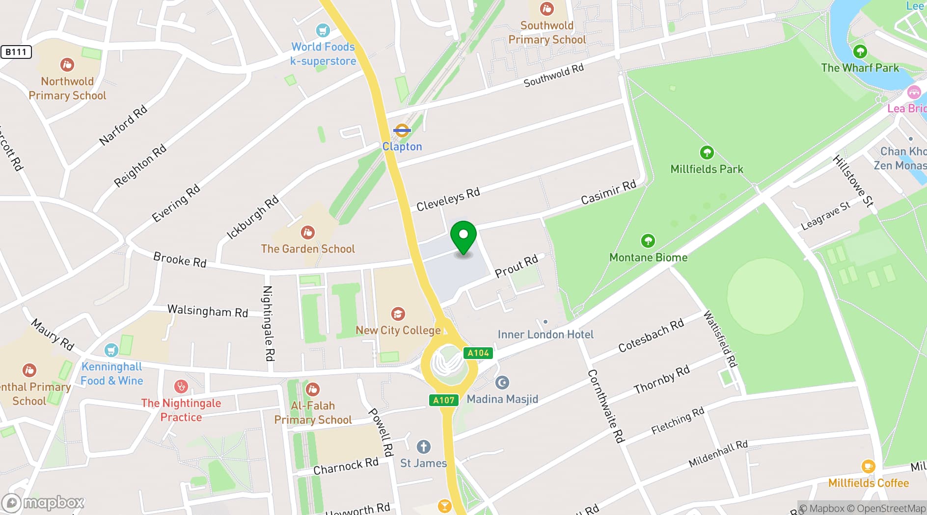 Map showing Clapton Tram