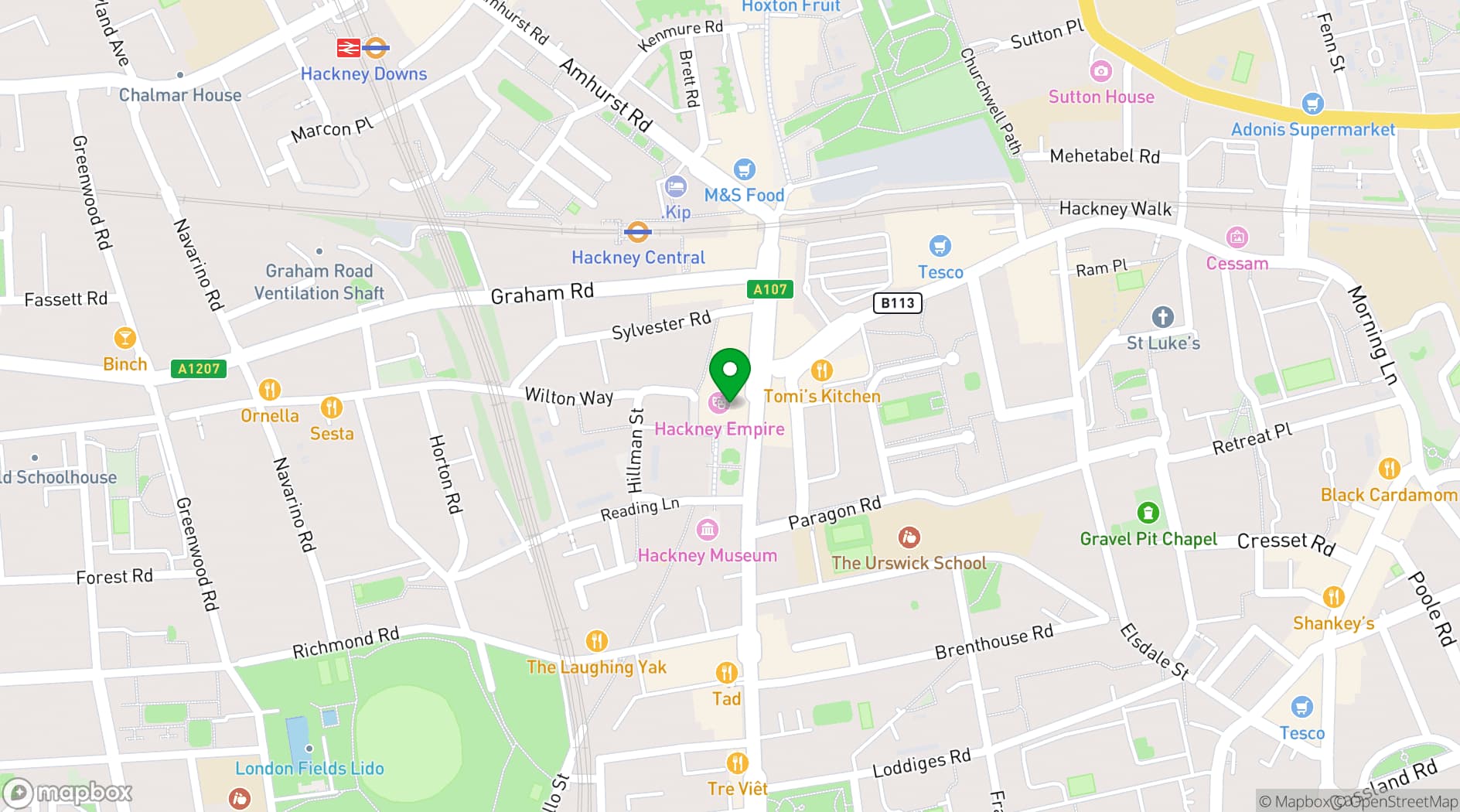 Map showing Hackney Empire