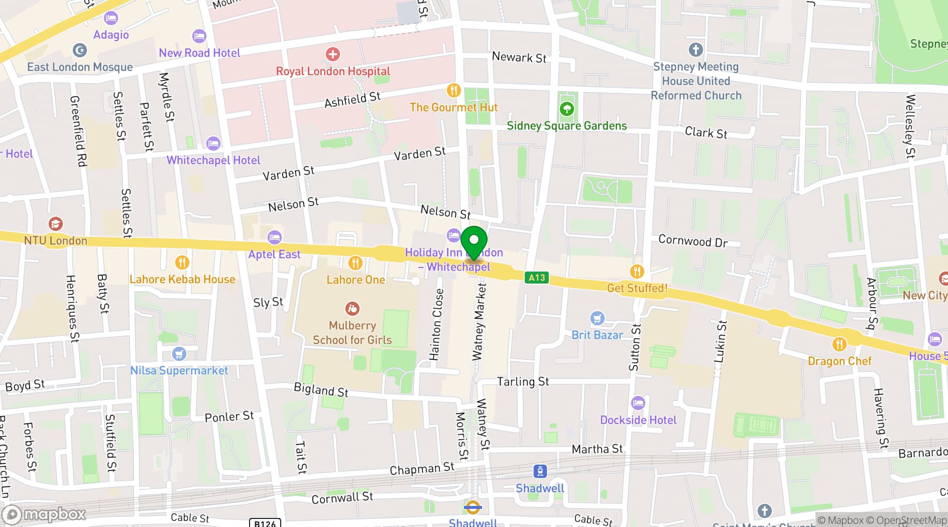 Map showing Holiday Inn London Whitechapel