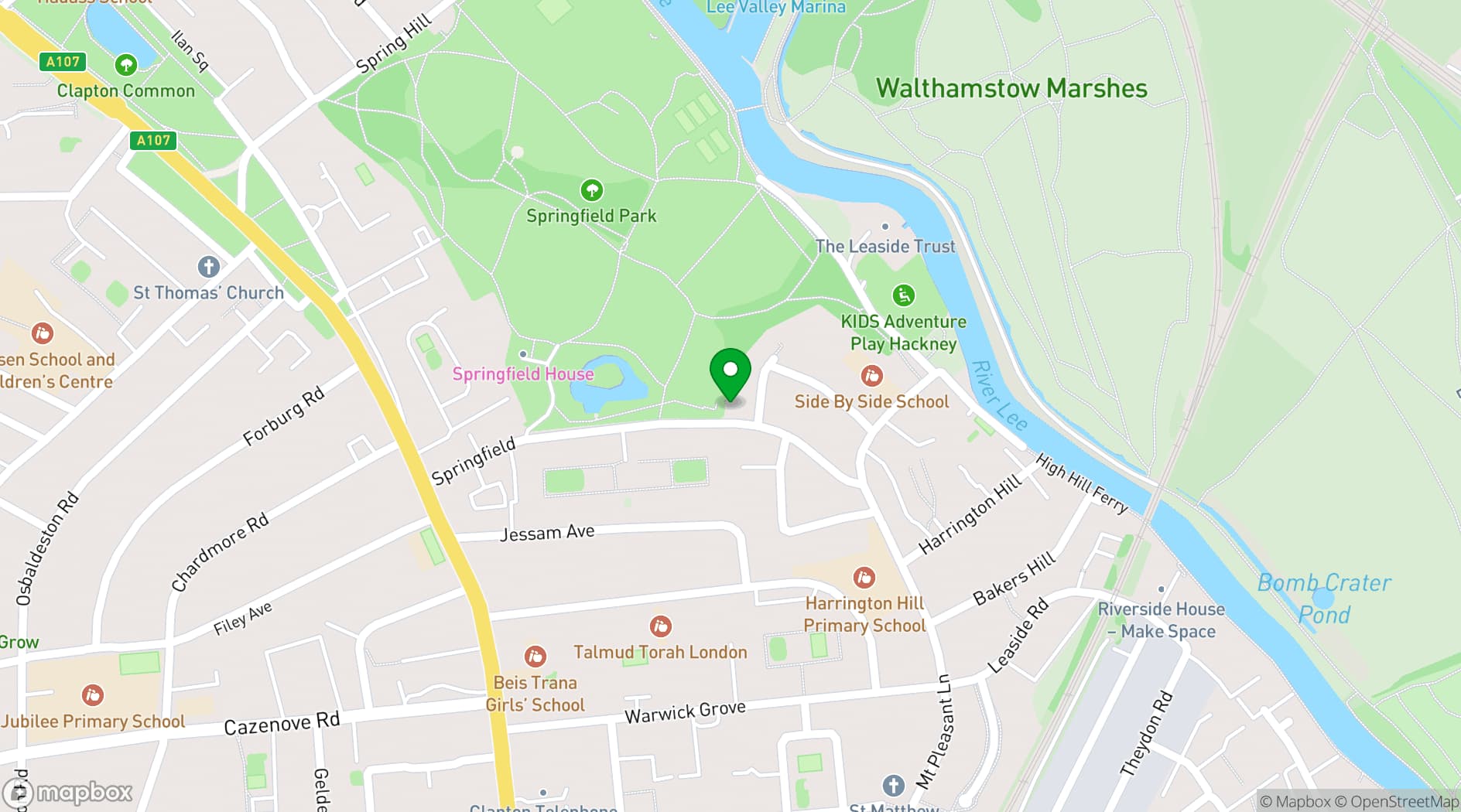Map showing Springfield - The Glass House
