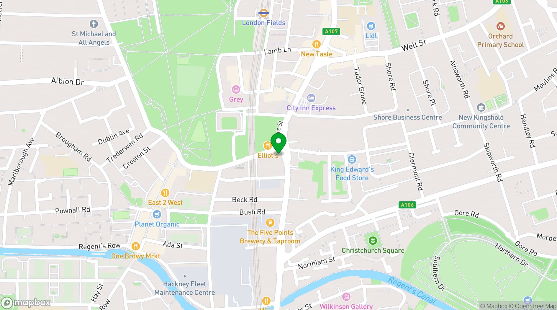 Map showing Mare Street Market