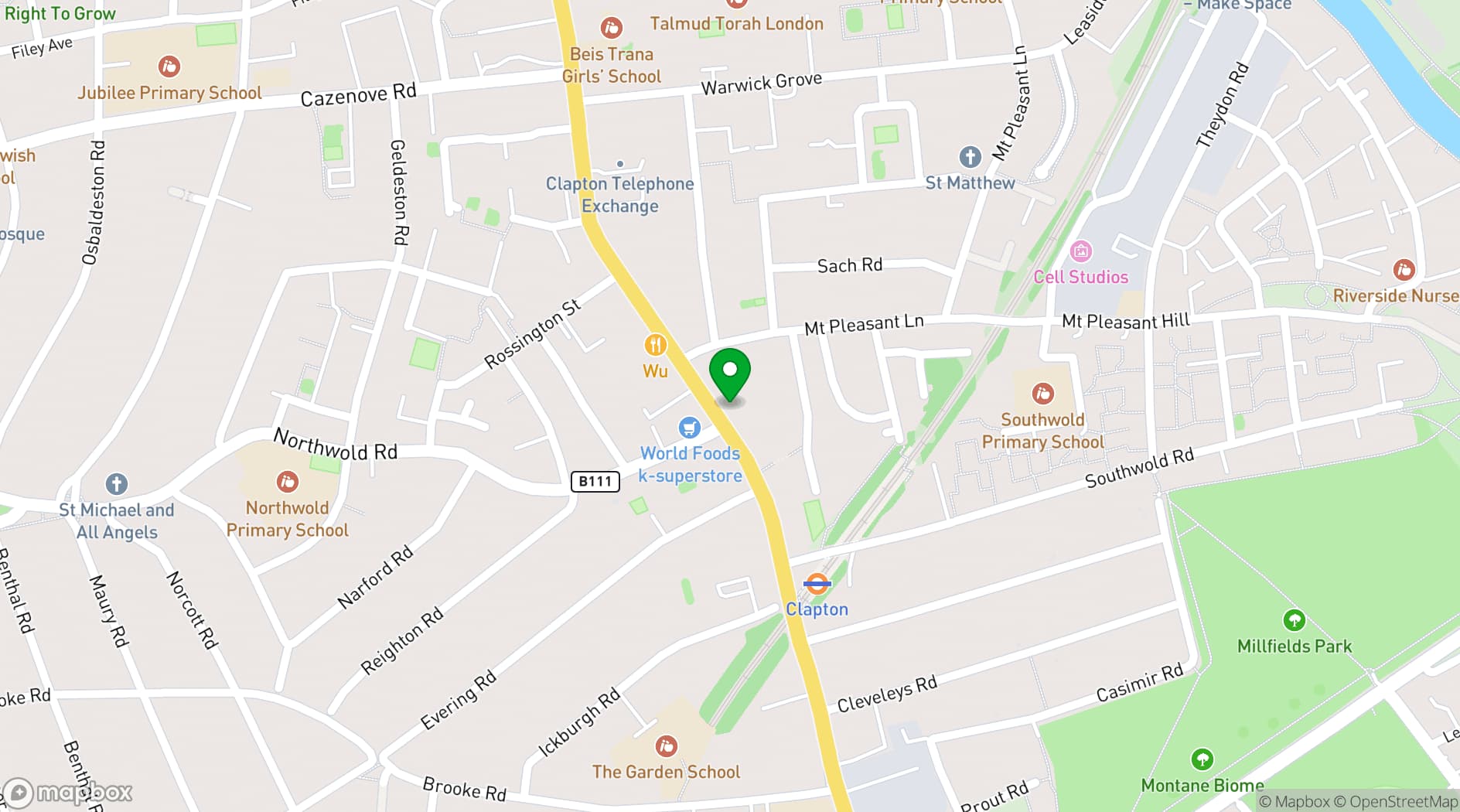 Map showing Mosaic Clapton Wine Bar