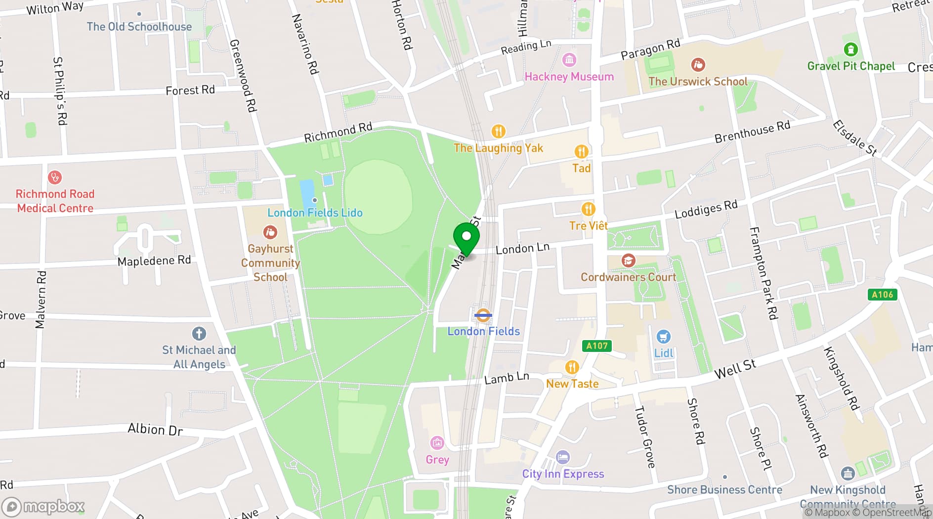 Map showing Pub on the Park