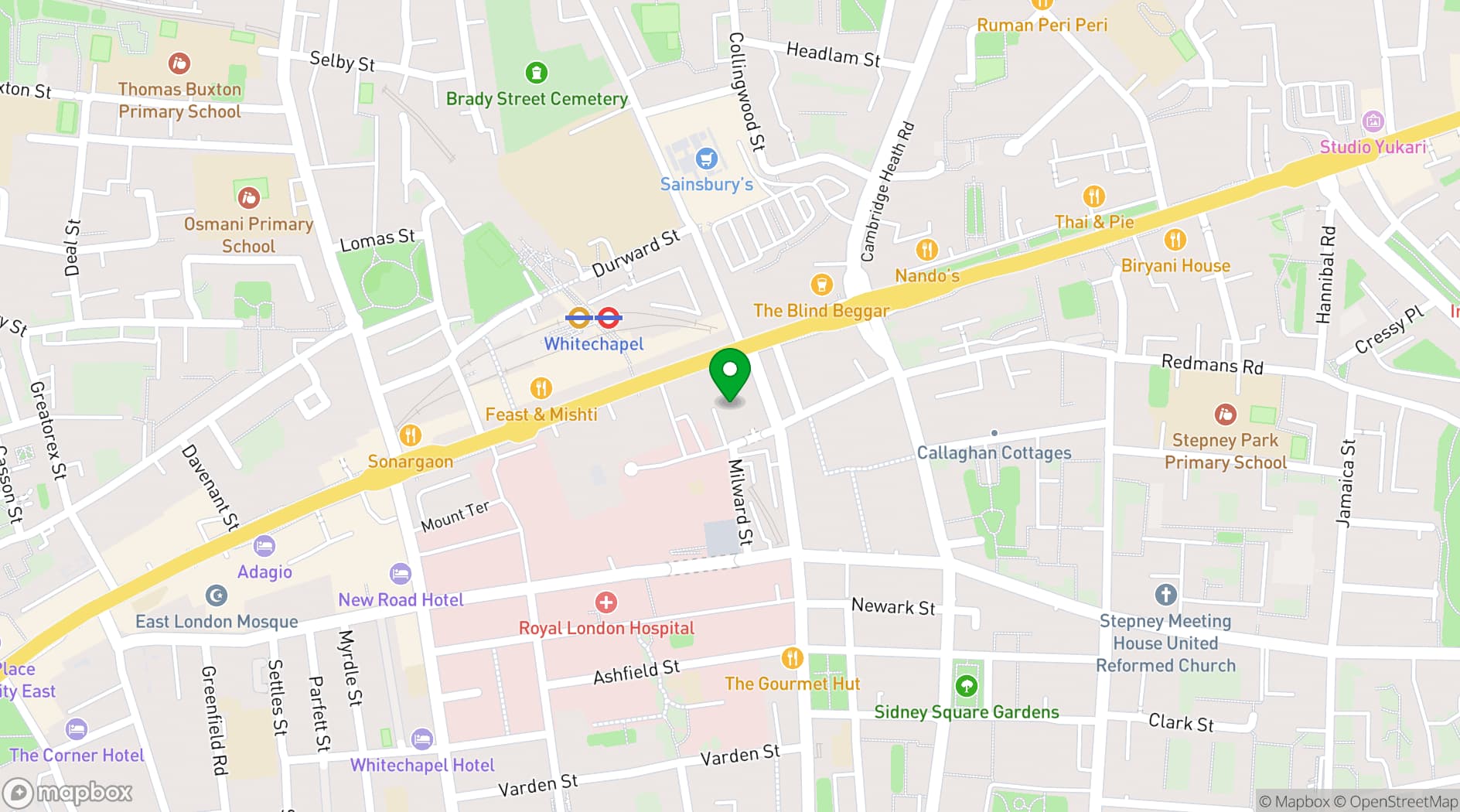 Map showing Whitechapel Enterprise Hub
