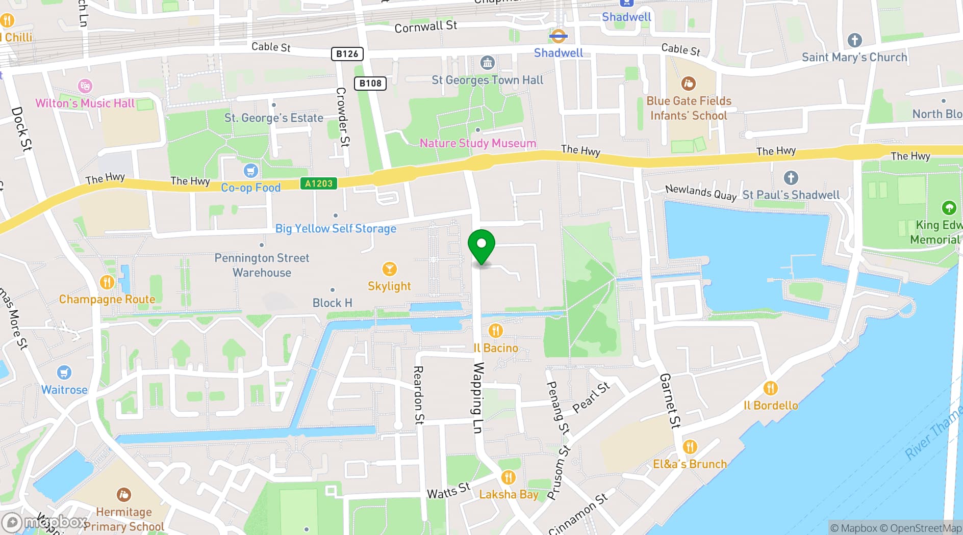 Map showing Wapping Lane Rooftop & Car Park