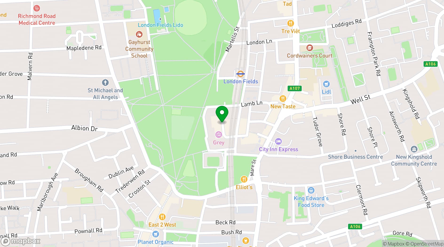 Map showing Number 10 London Fields