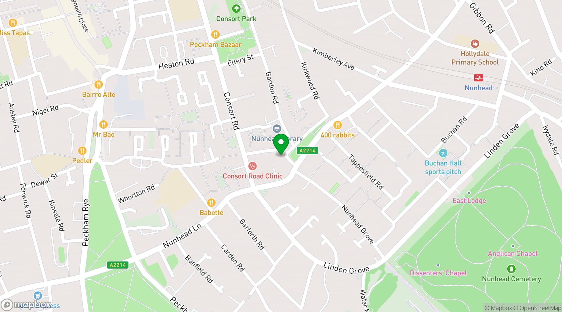 Map showing The Green Nunhead Community Centre