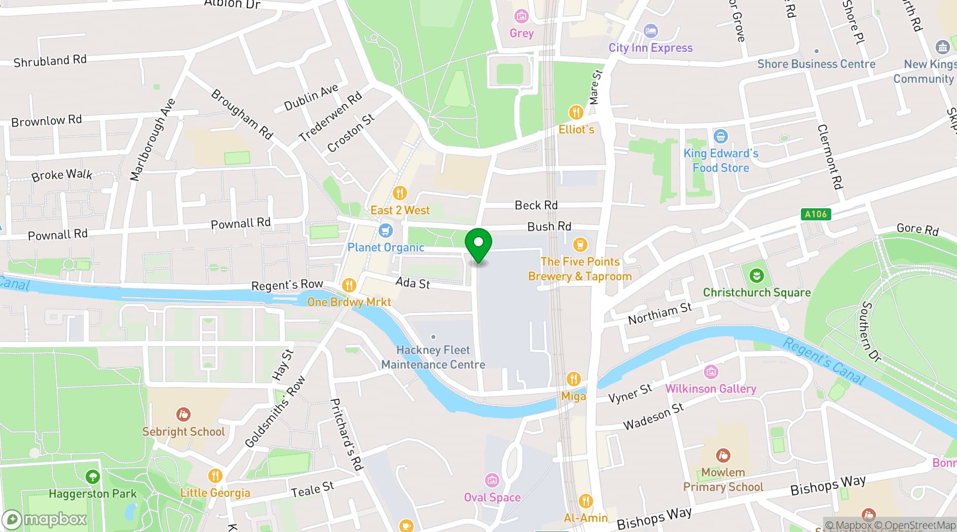 Map showing Hackney Depot