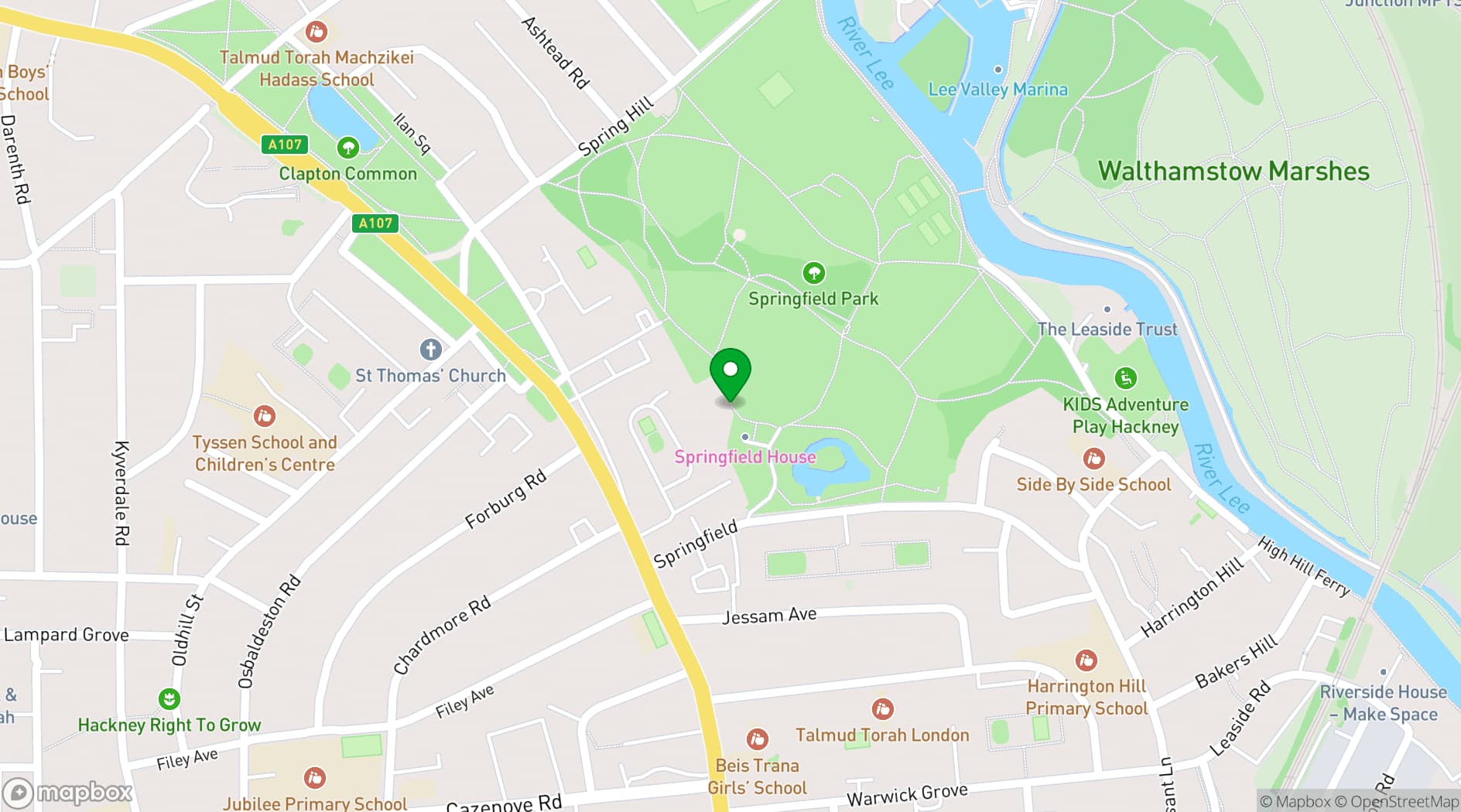 Map showing Springfield Banqueting Suite