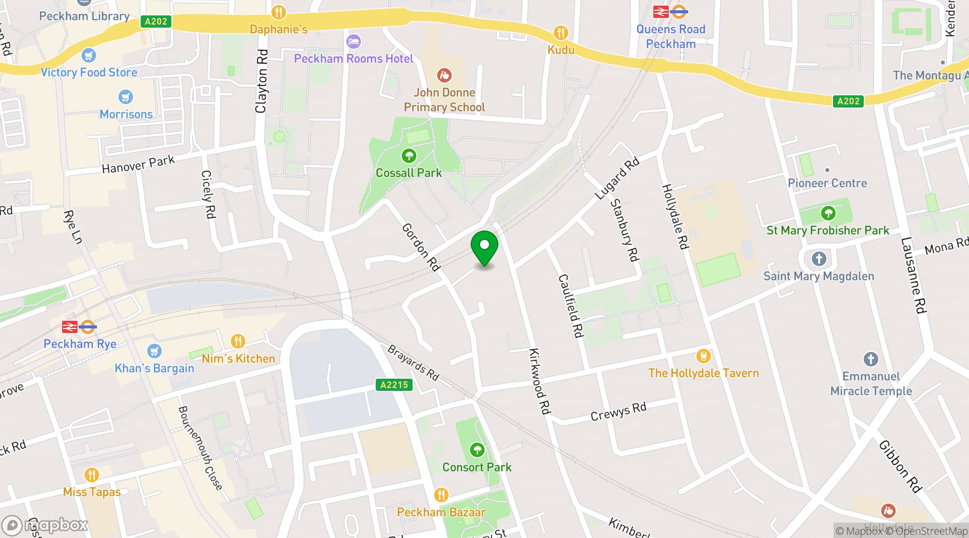 Map showing Peckham Studio inc 90° Green Screen