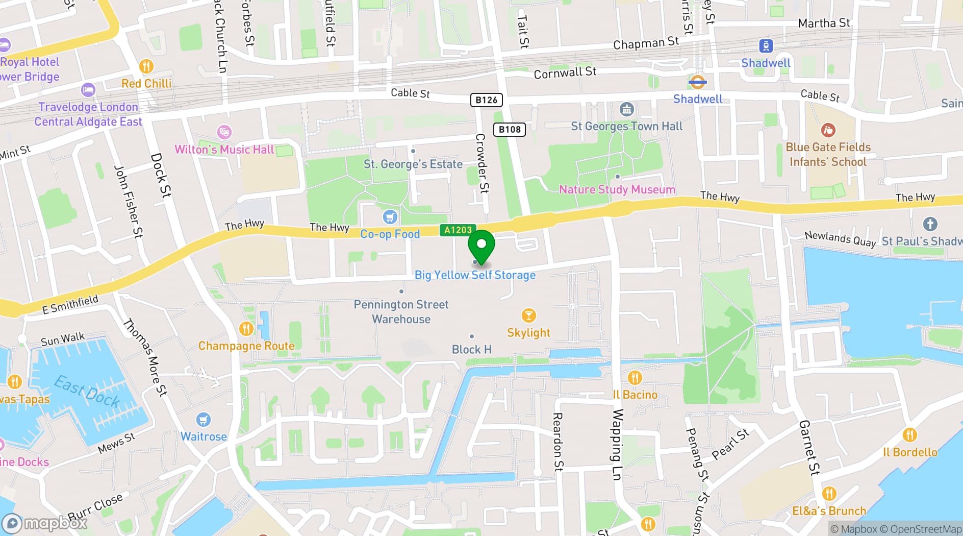 Map showing E1 London