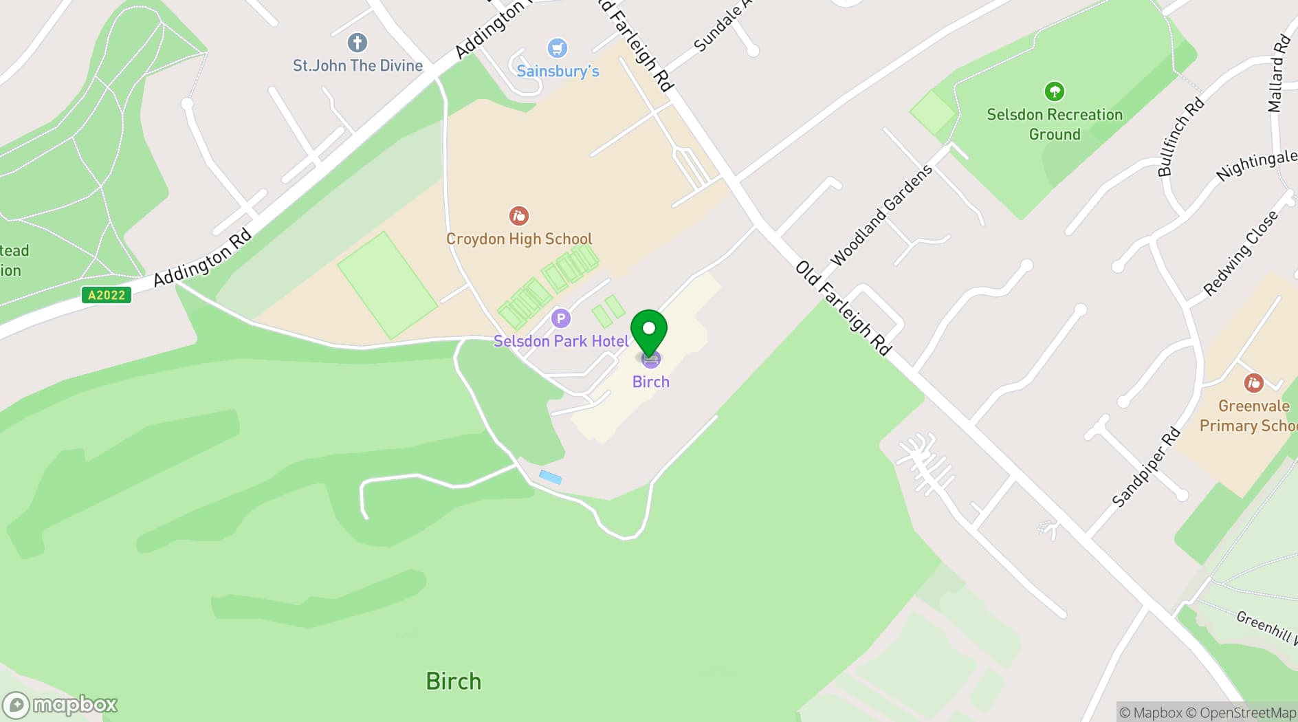 Map showing Birch Selsdon