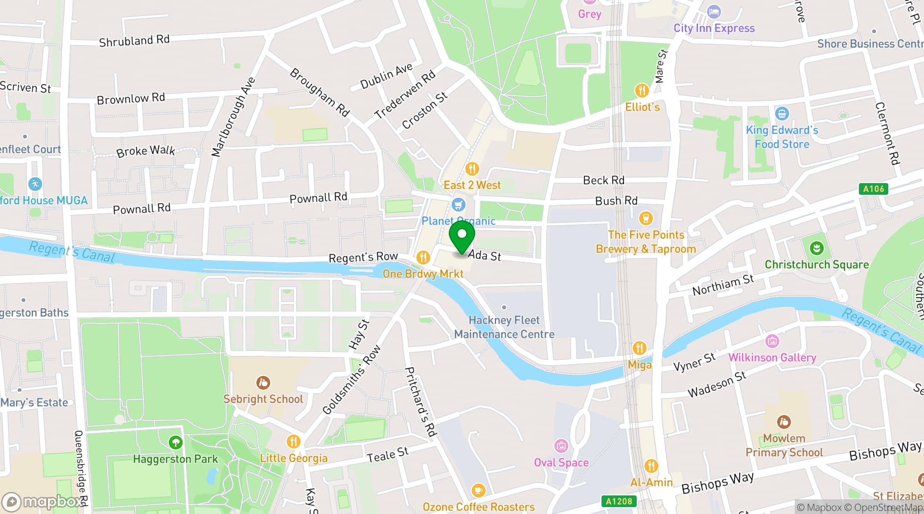 Map showing Waking Dreams Broadway Market