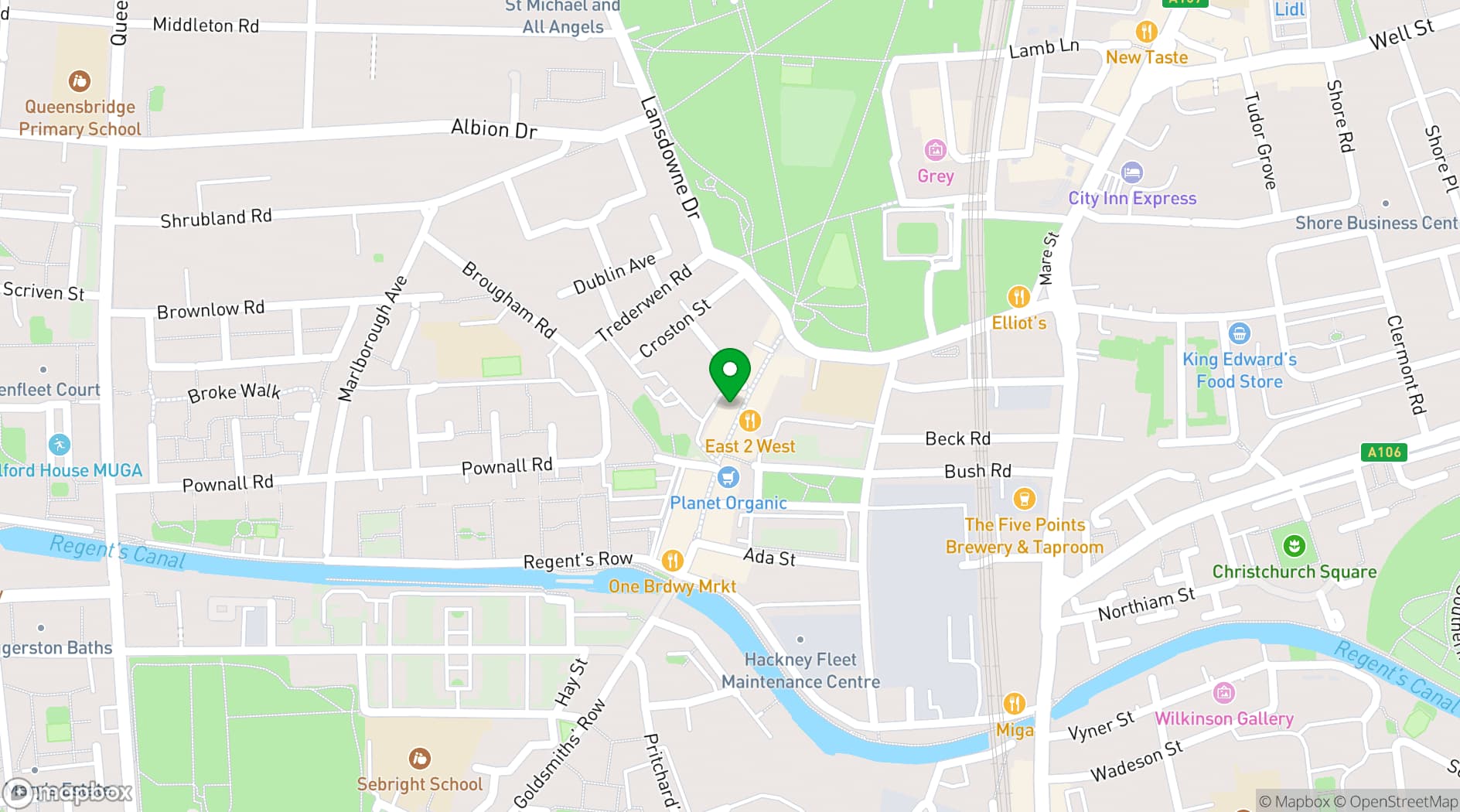 Map showing Bella Vita Broadway
