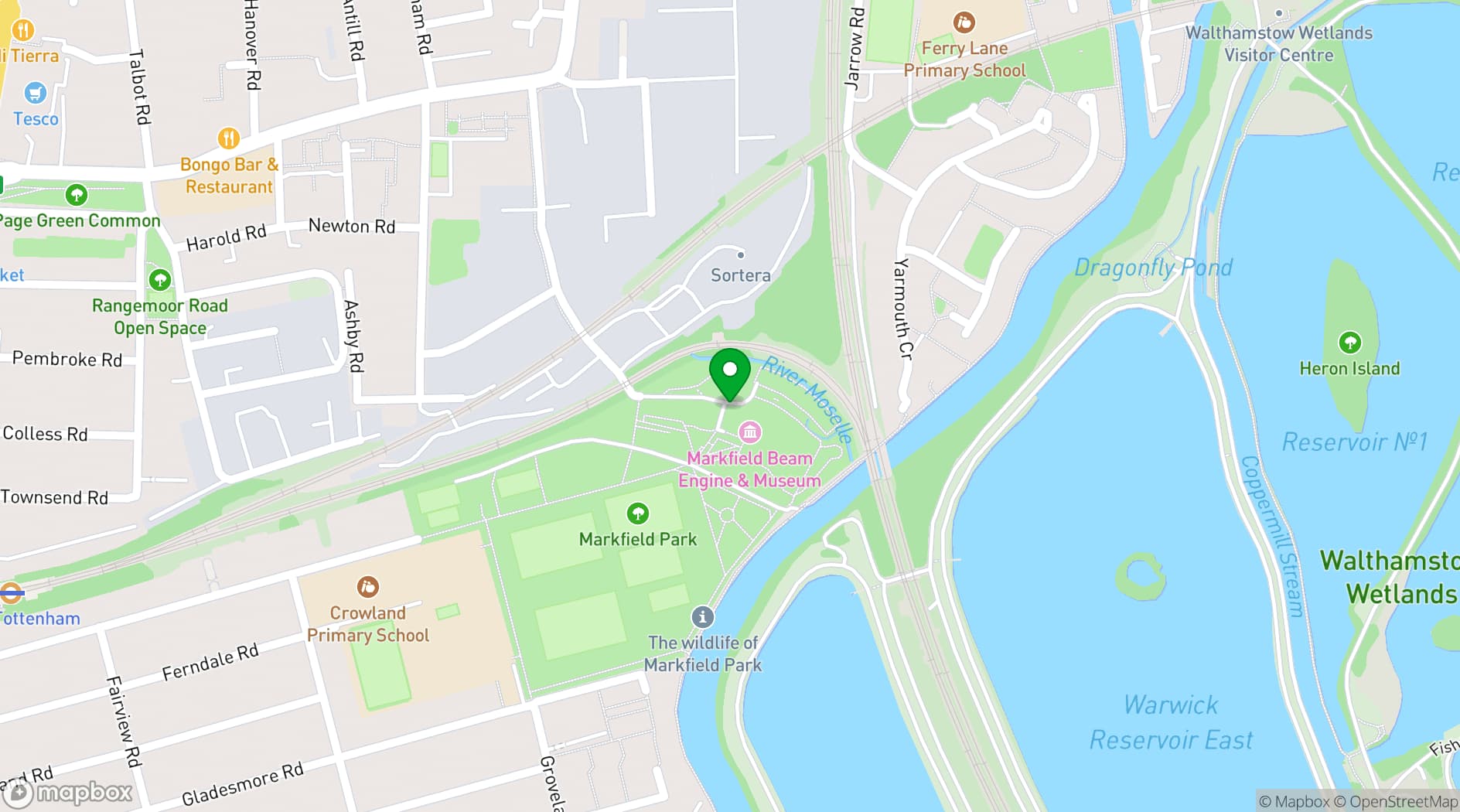 Map showing Markfield Adventure Playground and Hall