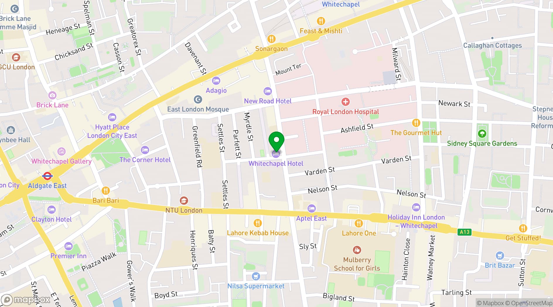 Map showing The Whitechapel Hotel