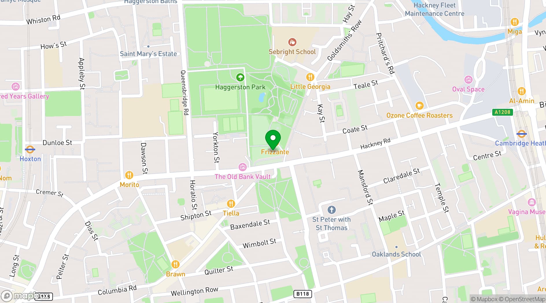 Map showing Bethnal Green Workshops