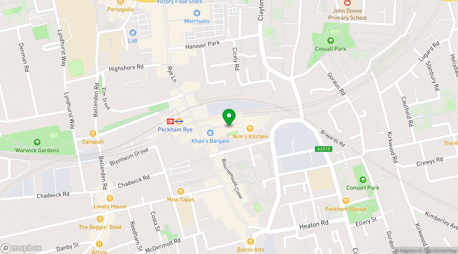 Map showing 133 Rye Lane