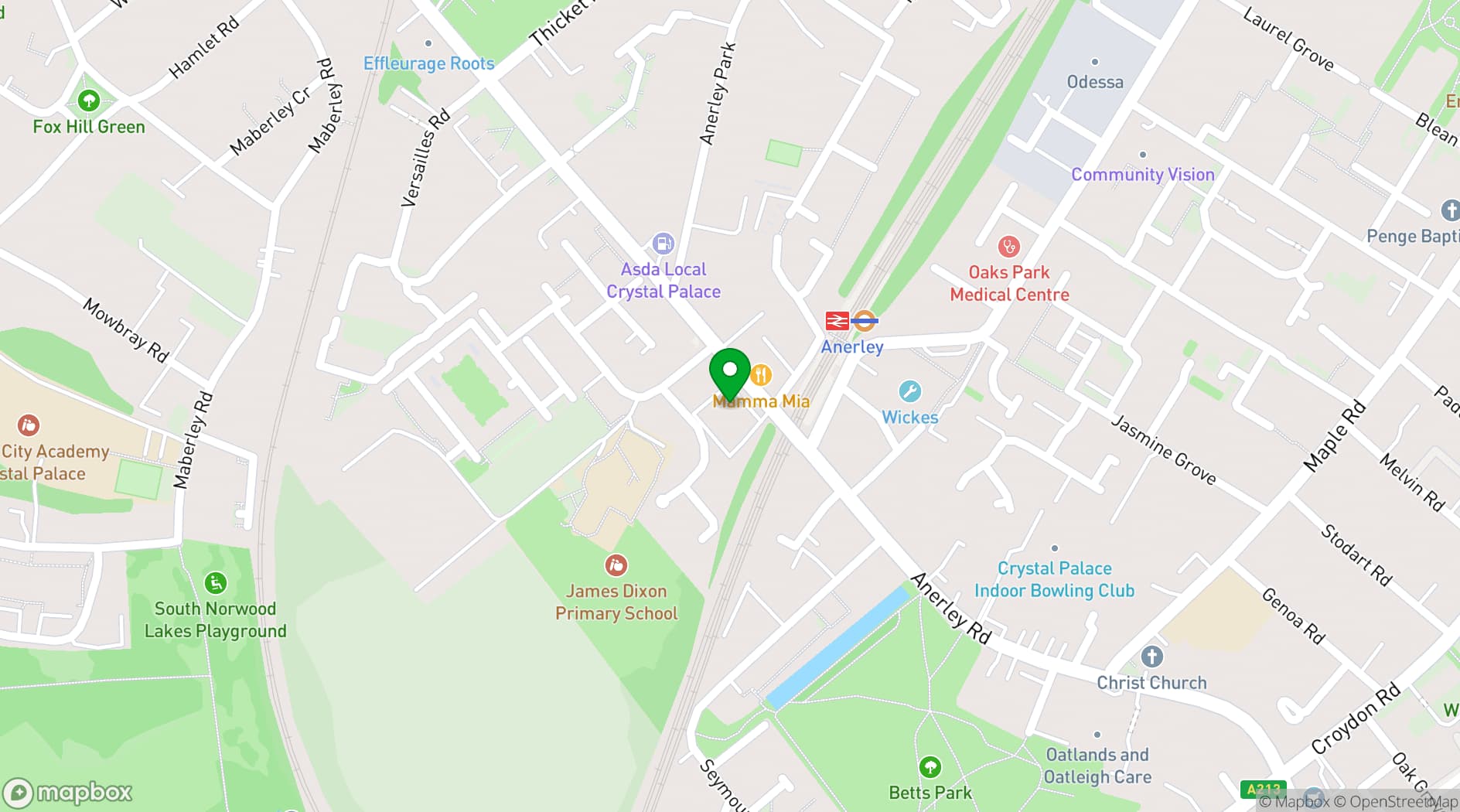 Map showing Anerley Town Hall