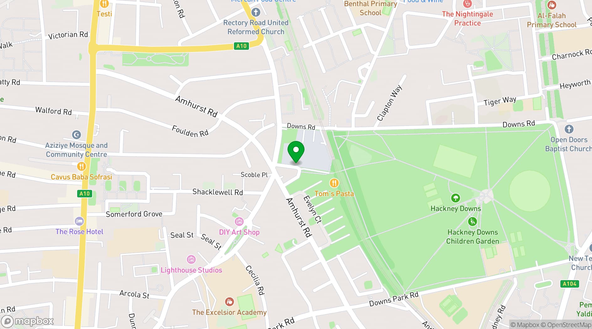 Map showing Hackney Downs Studios