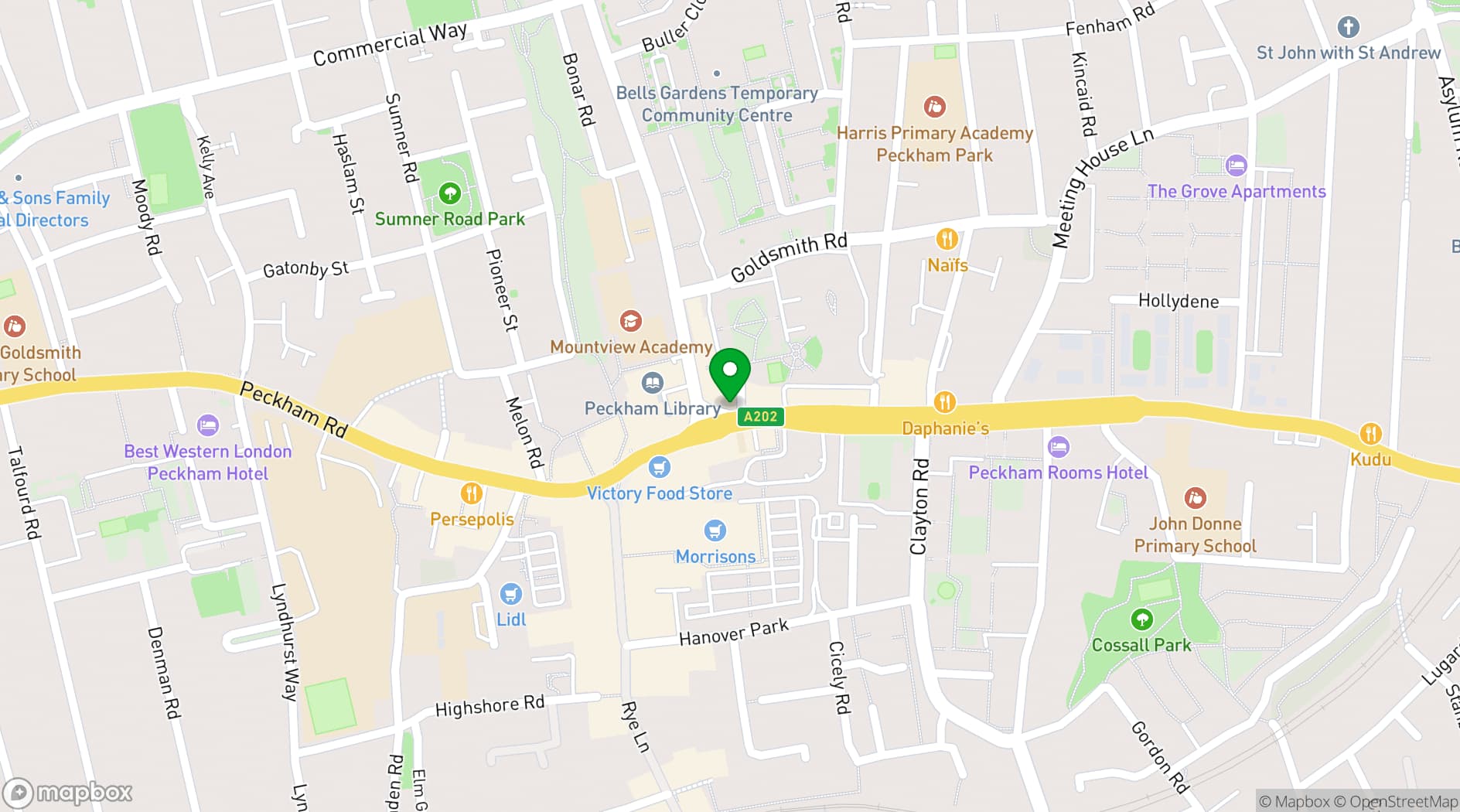 Map showing The Tapas Room Peckham