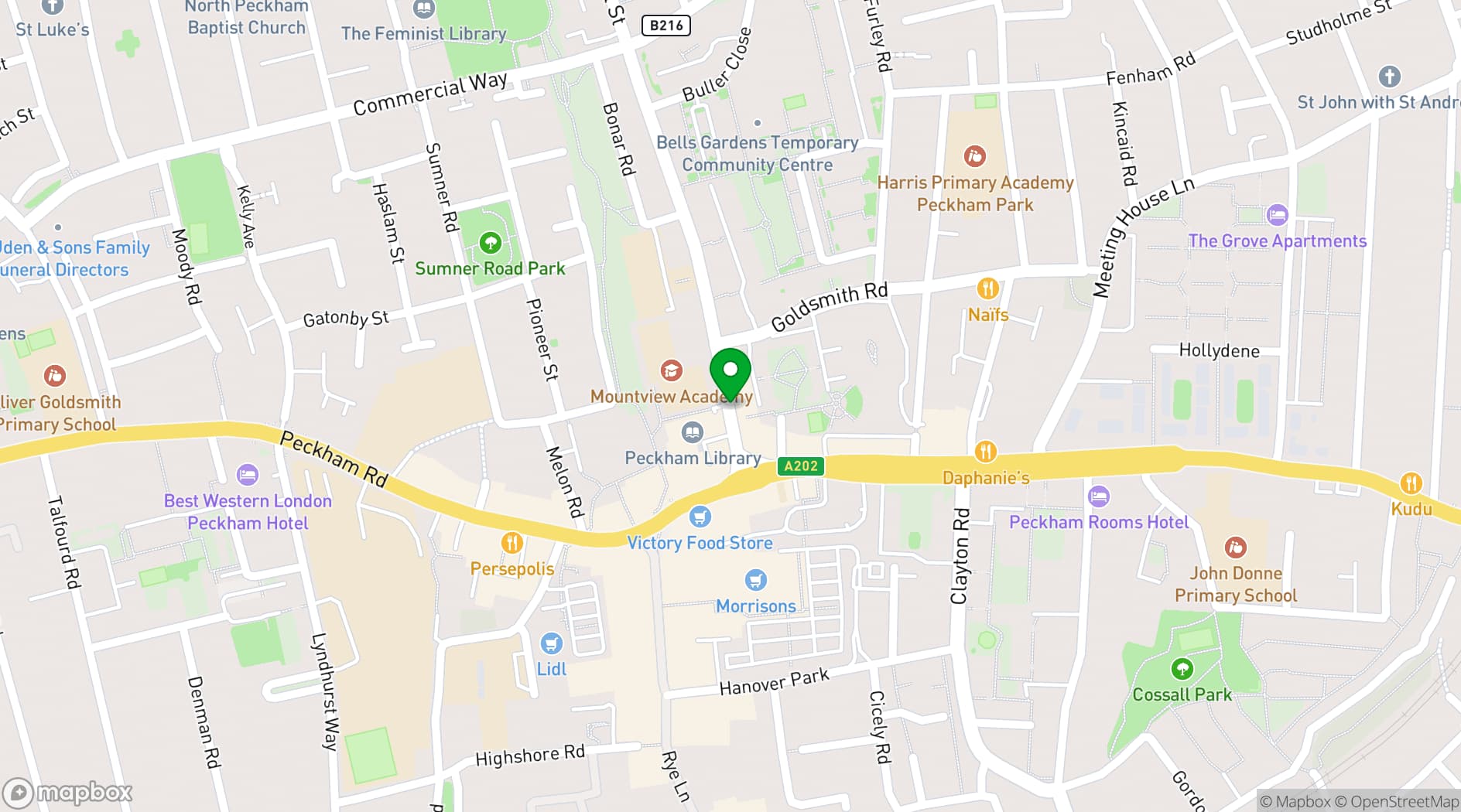 Map showing Peckham Library