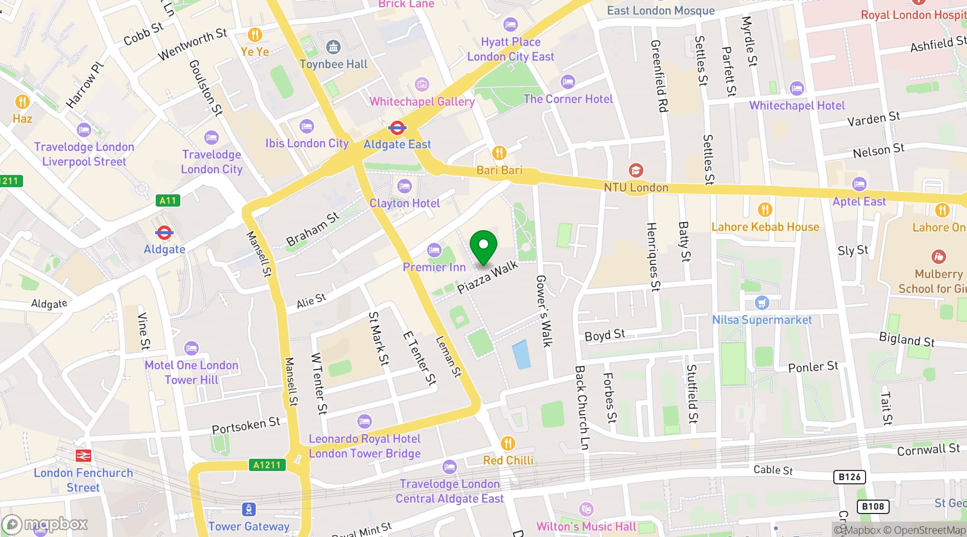 Map showing Curzon Aldgate 