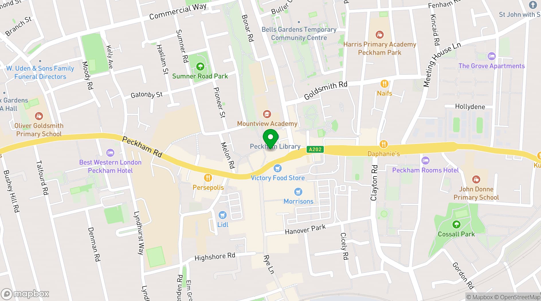Map showing Manhattan Peckham