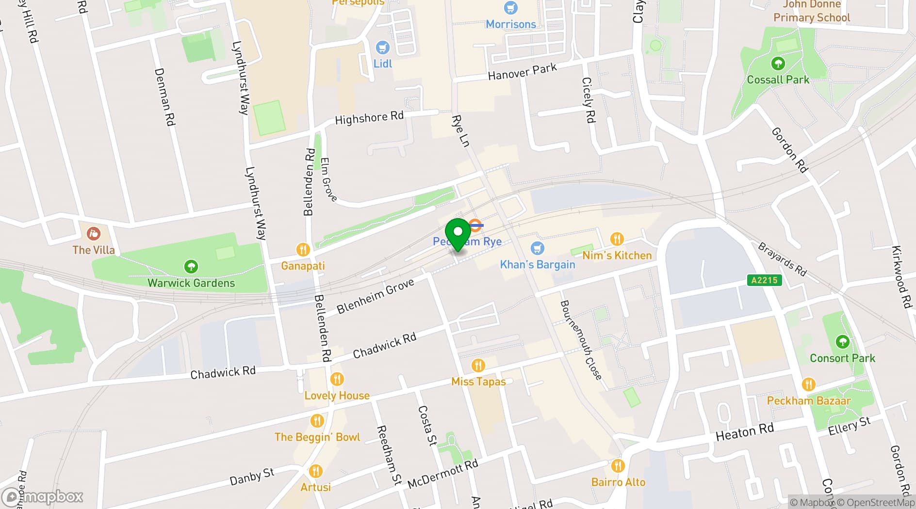 Map showing Peckham Arches